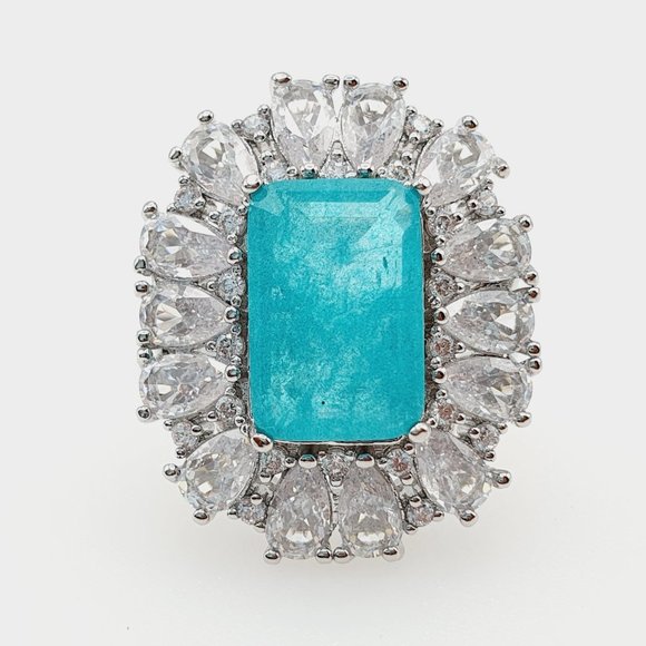 💝 925 Silver Exclusive Blue Emerald Cut Cubic Zirconia Ring, FB16FA1064 - Picture 2 of 7